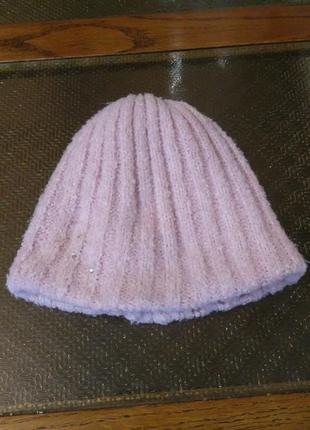 Шапка шапочка теплая зимняя двойная розовая
