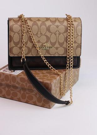 Женская сумка coach mini klare crossbody beige/brown/black, женская сумка, сумка коуч бежевого/коричневого/чер