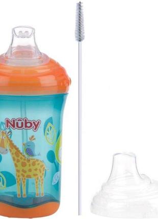 Поильник nuby no spill силиконовый супер носик-непроливайка с крышкой 300 мл бирюзовый (10348aqua)