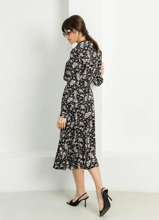 Плаття-сорочка із італійського штапеля міді довжини з квітами 42-52 розміри різні кольори2 фото