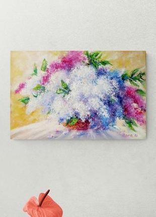 Натюрморт з квітами бузок абстрактна картина олією8 фото