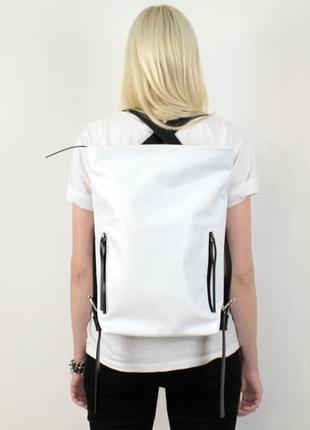 Шкіряний рюкзак tuareg wife, білий міський рюкзак в мінімалістичному стилі з кишенею для ноутбука9 фото