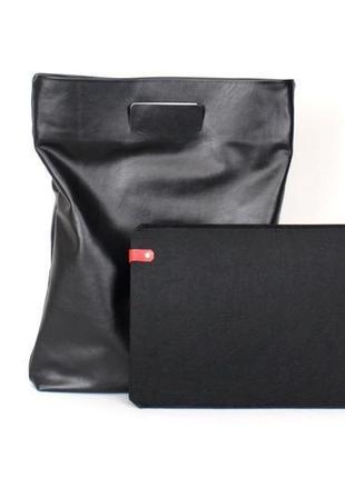 Велика шкіряна сумка клатч big thing, чорна сумка з м'якої шкіри у мінімалістичному стилі8 фото