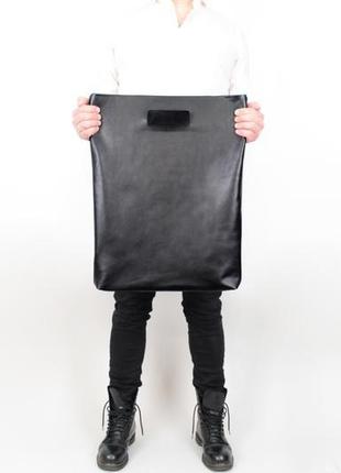 Большая мужская кожаная сумка клатч big thing, черная сумка из мягкой кожи в минималистичном стиле4 фото