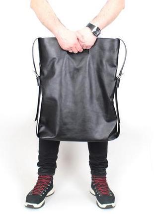 Велика шкіряна сумка мессенджер big tings, чорна сумка з м'якої шкіри у мінімалістичному стилі6 фото