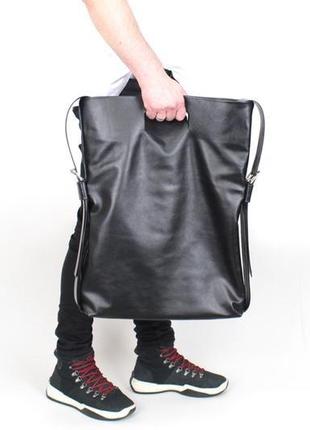 Большая кожаная сумка мессенджер big tings, черная сумка из мягкой кожи в минималистичном стиле8 фото