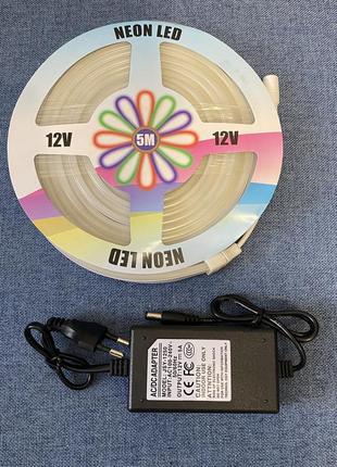 Лента неонова силіконова led neon біла 5m white 12v-220v