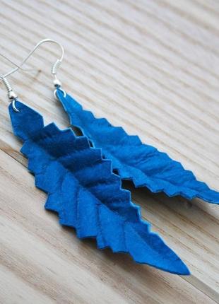 Сині сережки листя рельєфні довгі сережки з листом підвіскою легкий і зручний аксесуар весняний3 фото
