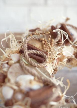 Венок из ракушек и натуральных материалов в морском стиле5 фото