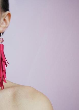 Розкішні шкіряні сережки кисті довгі рожеві сережки сережки з підвіскою подарунок для коханої