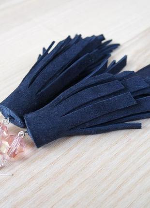 Роскошные кожаные серьги кисти длинные темно-синие серьги серьги с подвеской подарок для любимой