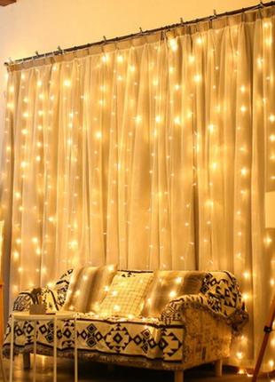 Гірлянда водоспад штора 320led 3м*2м, тепло-біла, штора 320led 3м*2м