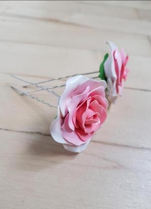 Шпилька "розовые розы" из полимерной глины