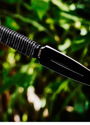 Нож для метания металл черный на рукояти шнуровка + чехол тканевый, заточен с одной стороны турист/ охотник