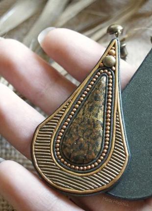 Сережки "древнє золото" з полімерної глини в техніці "філігрань"4 фото