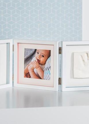 Набор для создания отпечатка ручки и ножки малыша baby art тройная рамка белая с полосками (3601095400)3 фото