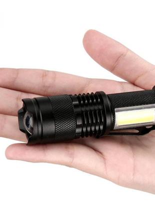 Портативний акумуляторний світлодіодний ліхтарик (2 зони) 2000 lm aluminium black3 фото