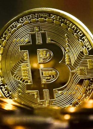 Сувенірна монета bitcoin btc біткейн, у пластиковій коробочці, gold