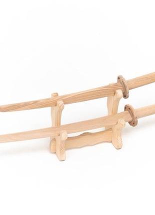 Катана, вакидзаси. японские мечи для детей твердых пород дерева на деревянной подставке. премиальное6 фото