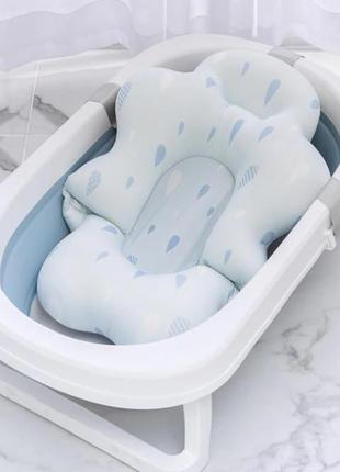 Матрасик-подушка для купания ребенка в ванночку с креплениями belove, blue rain +1 фото