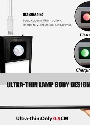 Сенсораная аккумуляторная led лампа (на магнитном/ клеевоевом креплении) aluminium black 40cm3 фото