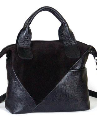 Жіноча сумка шкіряна 49 натуральна замша/ чорний "флотар"1 фото