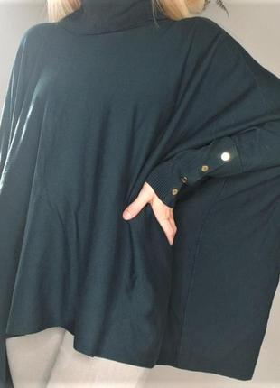 Туніка пончо гольф дуже"оверсайз" з рукавами "кімоно" темно-зеленого кольору