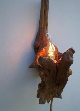 Дерев'яна настінний бра, лампа едісона з кореня акації1 фото