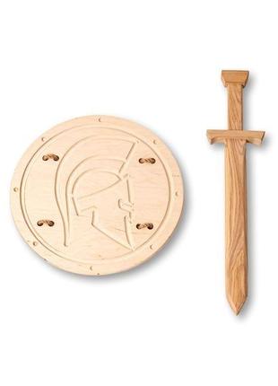 Меч детский  деревянный 45 см и щит "римский" 30 см1 фото