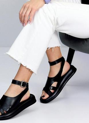 Жіночі чорні босоніжки шкіряні натуральні чорного кольору сандалі шкіра 36 37 38 39 40
