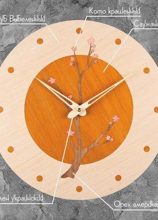 Настенные деревянные часы "сакура". техника маркетри2 фото