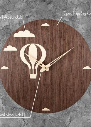 Настінні дерев'яні годинник "повітряна куля". техніка маркетрі2 фото