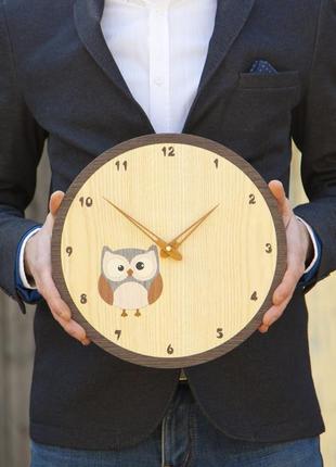 Настінні дерев'яні годинник "совушка". техніка маркетрі