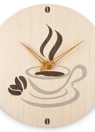 Настінні дерев'яні годинник "чашка кави". техніка маркетрі2 фото
