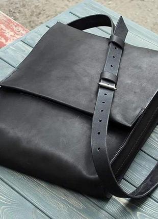 Кожаная мужская сумка через плечо, ручной работы. чёрный цвет.