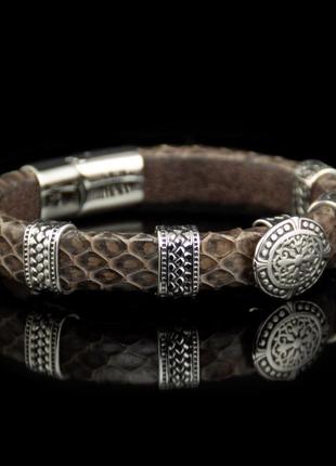 Чоловічий браслет "візантія" із натуральної зміїної шкіри. гірчично-коричневий.3 фото