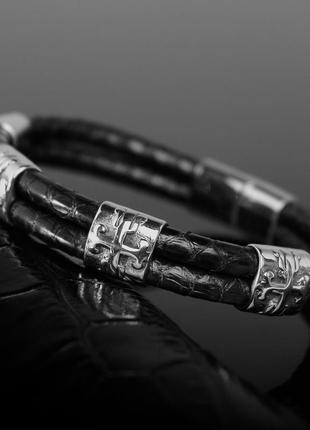 Чоловічий браслет "richelieu" із натуральної зміїної шкіри. чорний.1 фото