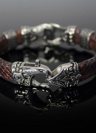 Чоловічий браслет "richard" із натуральної зміїної шкіри. замок-карабін. коричневий.4 фото