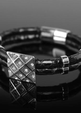 Жіночий браслет "bellisimo" із натуральної зміїної шкіри. чорний.3 фото