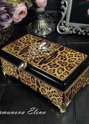 Женская шкатулка для украшений "леопард". 17,5*9,5*6см5 фото