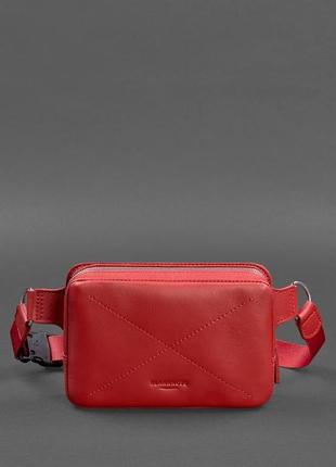 Кожаная женская поясная сумка dropbag mini красная2 фото
