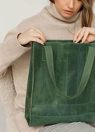 Шкіряна жіноча сумка шоппер бетсі зелена1 фото