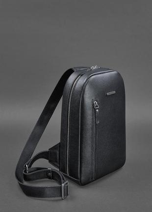 Темно-синий кожаный мужской рюкзак на одно плечо chest bag bn-bag-42-navy-blue6 фото