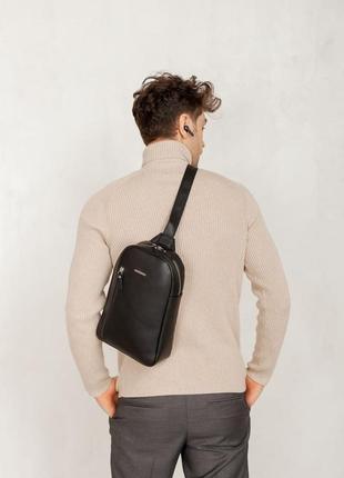 Черный кожаный мужской рюкзак на одно плечо chest bag bn-bag-42-g7 фото