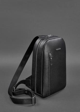 Черный кожаный мужской рюкзак на одно плечо chest bag bn-bag-42-g3 фото