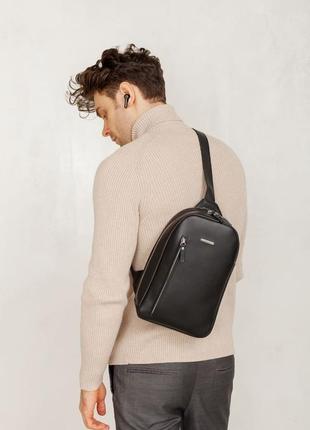 Черный кожаный мужской рюкзак на одно плечо chest bag bn-bag-42-g9 фото