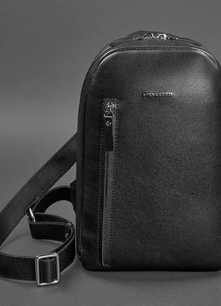 Черный кожаный мужской рюкзак на одно плечо chest bag bn-bag-42-g6 фото