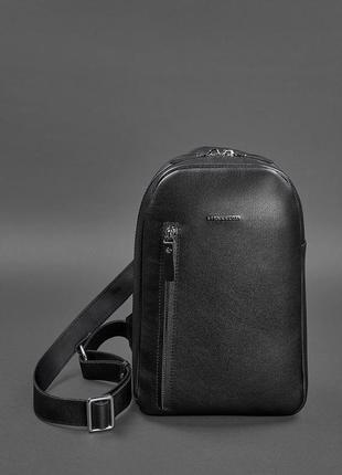 Черный кожаный мужской рюкзак на одно плечо chest bag bn-bag-42-g2 фото