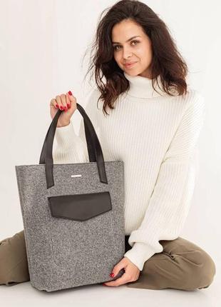 Фетровая женская сумка шоппер d.d. с кожаными черными вставками	bn-bag-17-felt-g