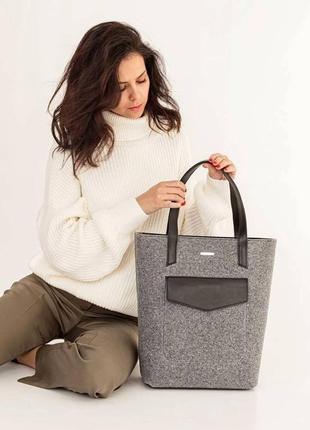 Фетровая женская сумка шоппер d.d. с кожаными черными вставками	bn-bag-17-felt-g4 фото